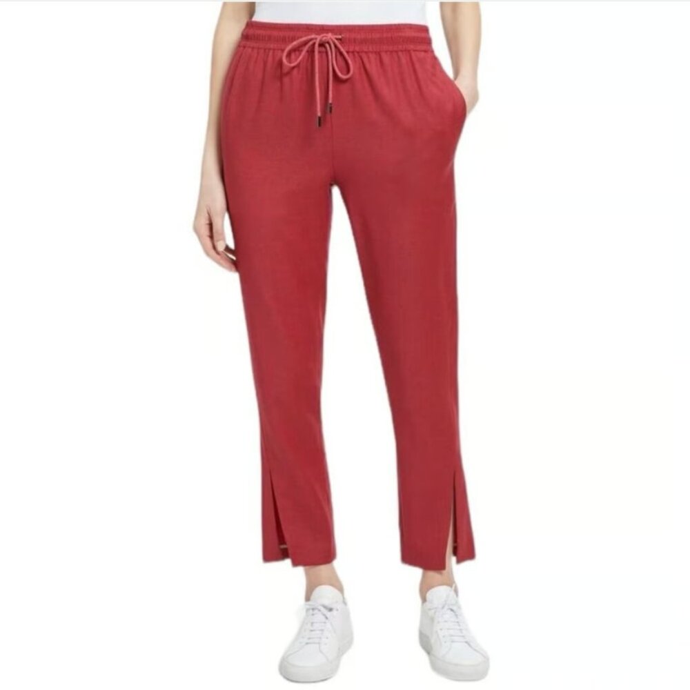 NWOT Theory Slit Pull-On Sleek Flannel Pants in Pink Ruby Melange Size 6